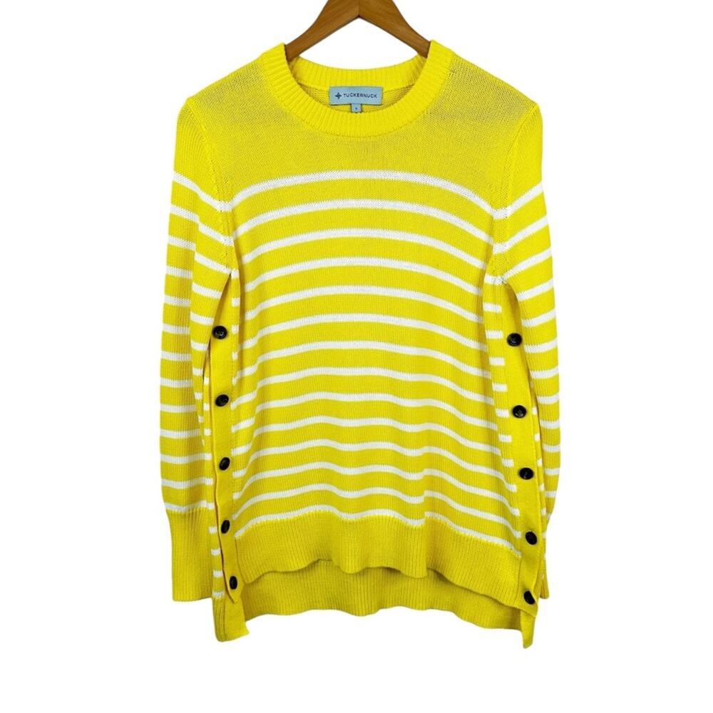 Tuckernuck Bar Harbor Sweater Womens Small Yellow White Striped Cotton Pullover